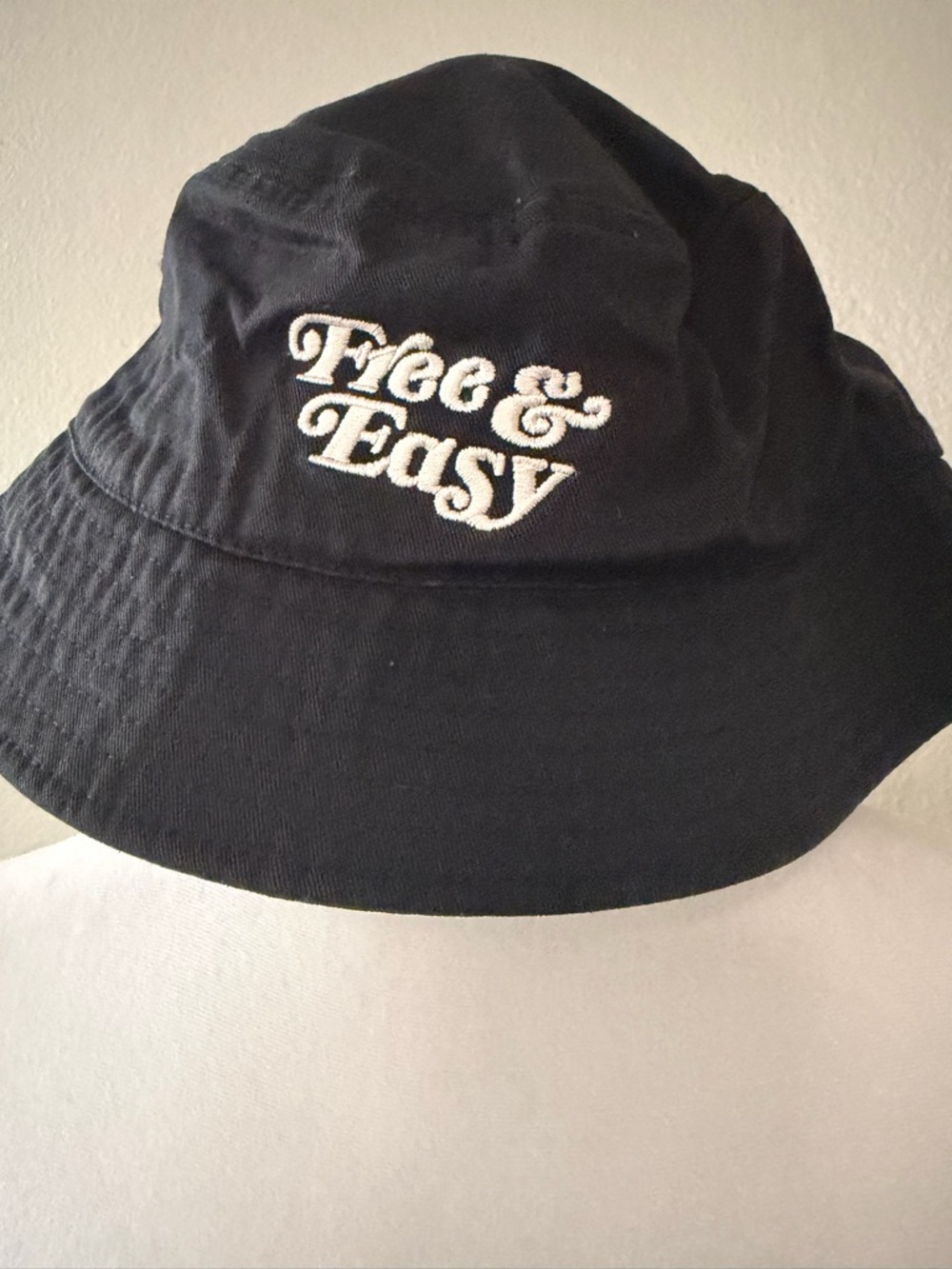 Free & Easy Don’t Trip Black Canvas Embroidered Bucket Hat - S/M